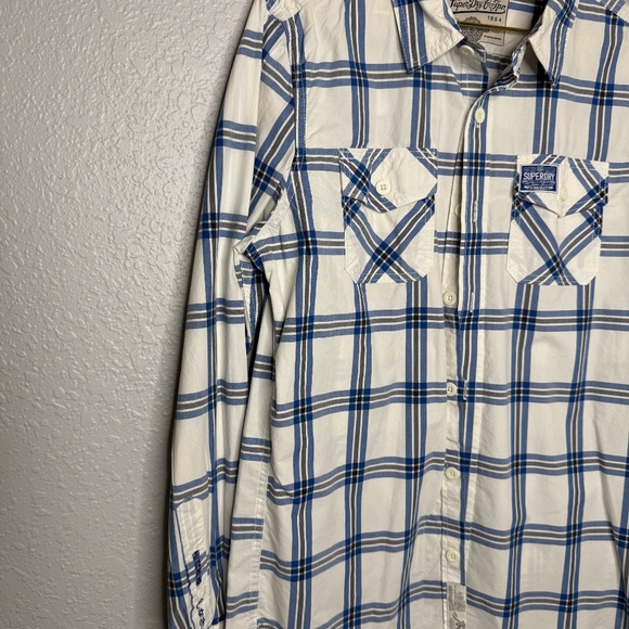 Superdry Men's Long- sleeved shirt with a blue & white [\plaid pattern - X-Large - Picture 3 of 9